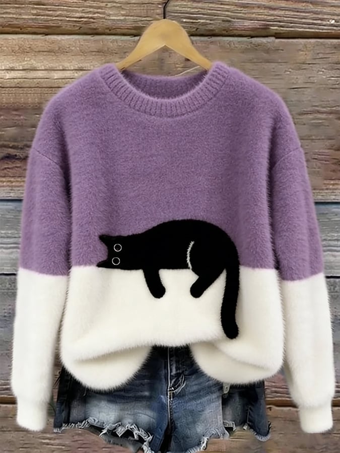 Women's Elegant Cat Print Sweater