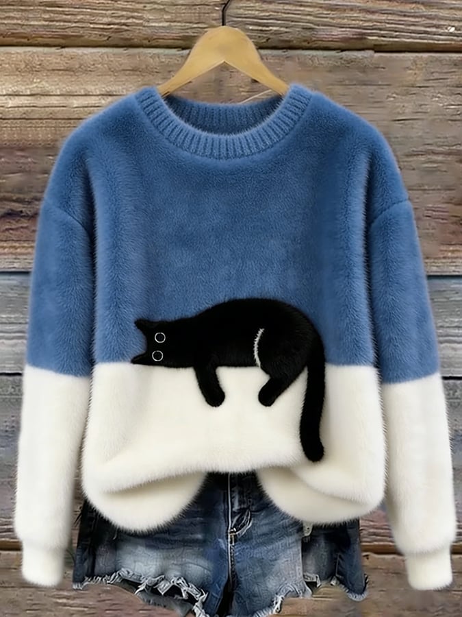 Women's Elegant Cat Print Sweater