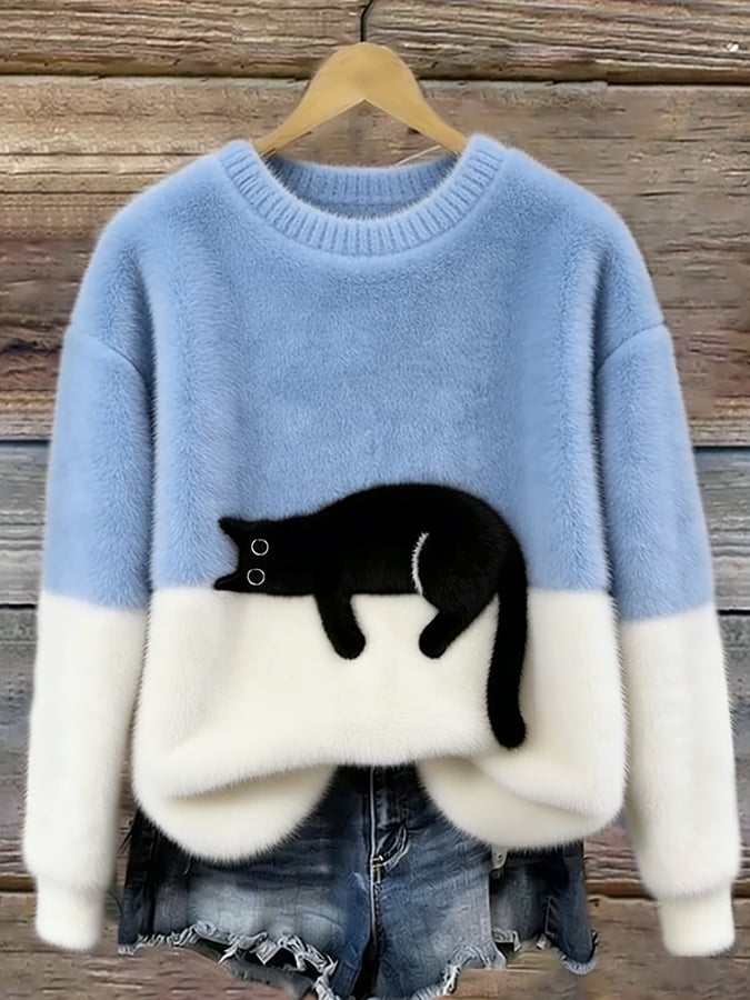Women's Elegant Cat Print Sweater