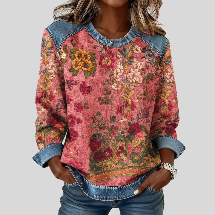 Sandra™ | Women's Floral Sweatshirt with Contrast Trim