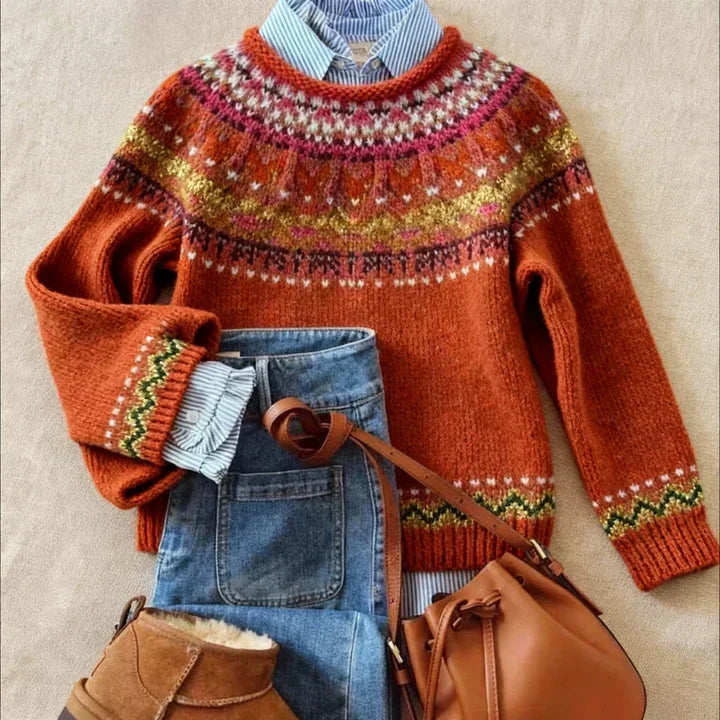 Simona | Deep Red Fair Isle Sweater