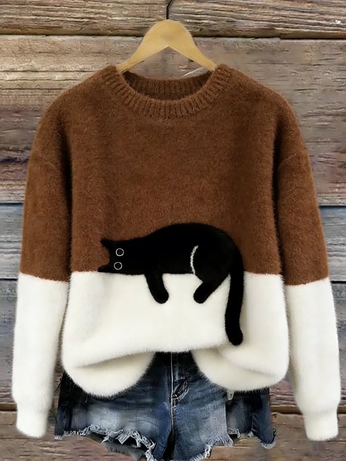 Women's Elegant Cat Print Sweater