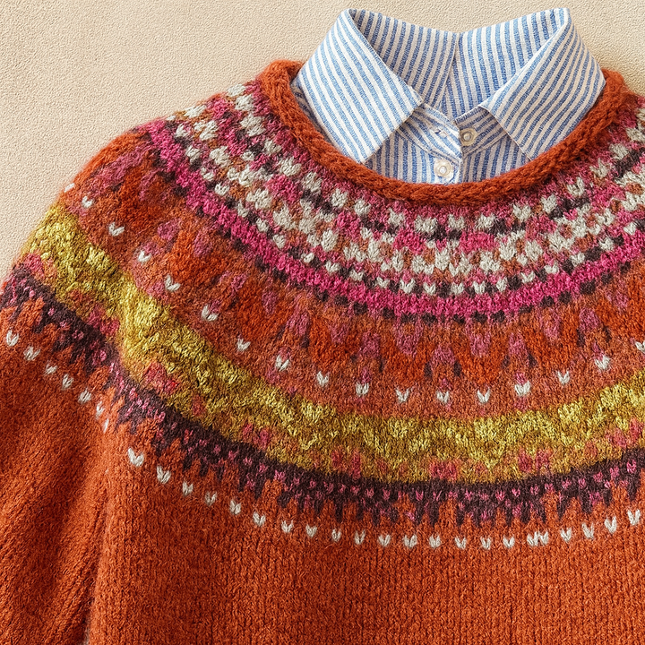 Simona | Deep Red Fair Isle Sweater