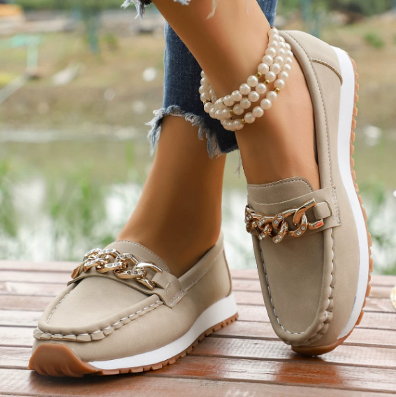 Elle - Orthopedic Loafers with Diamond Buckle
