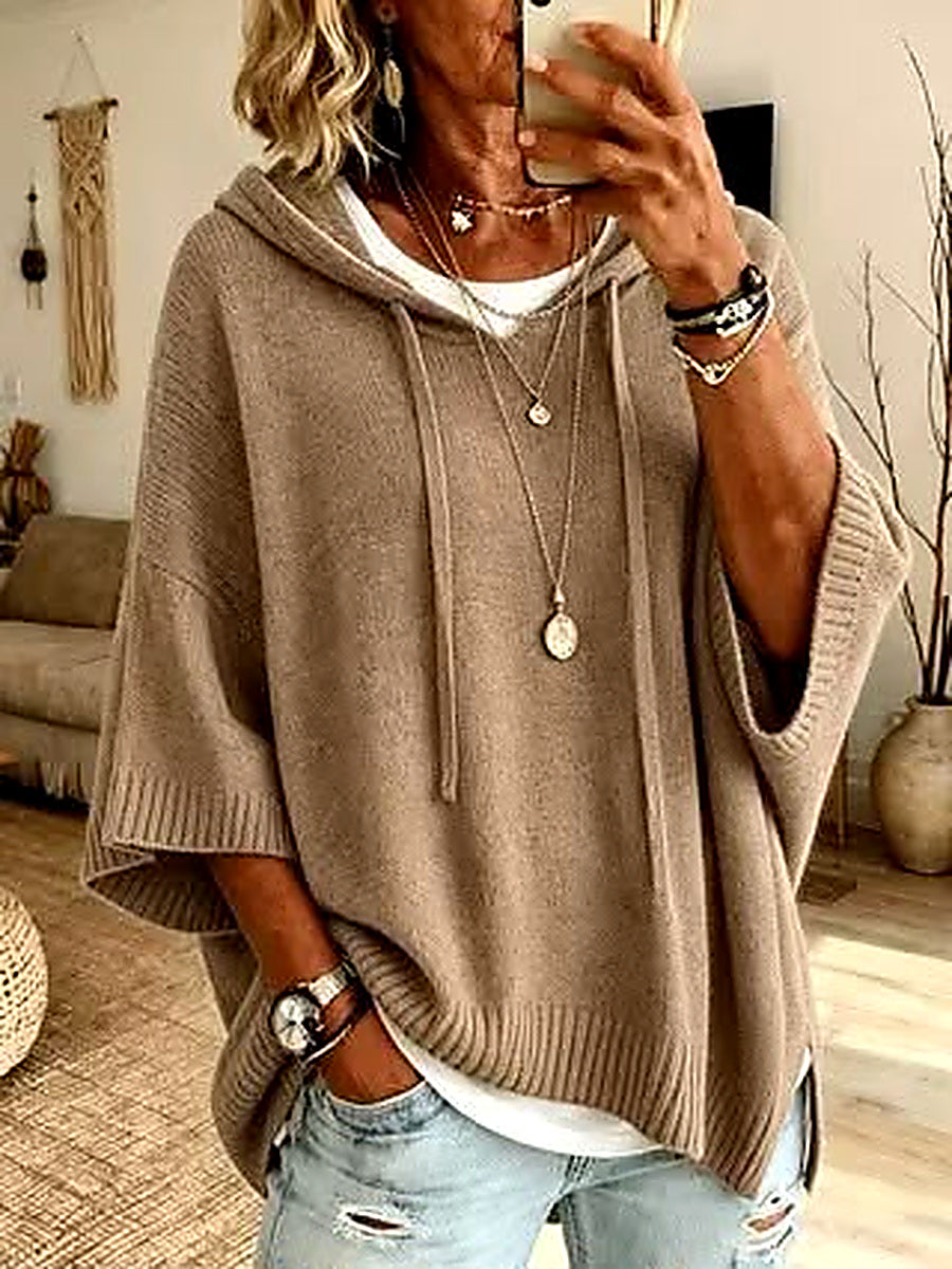 Women's Blue Oversized Poncho Sweater