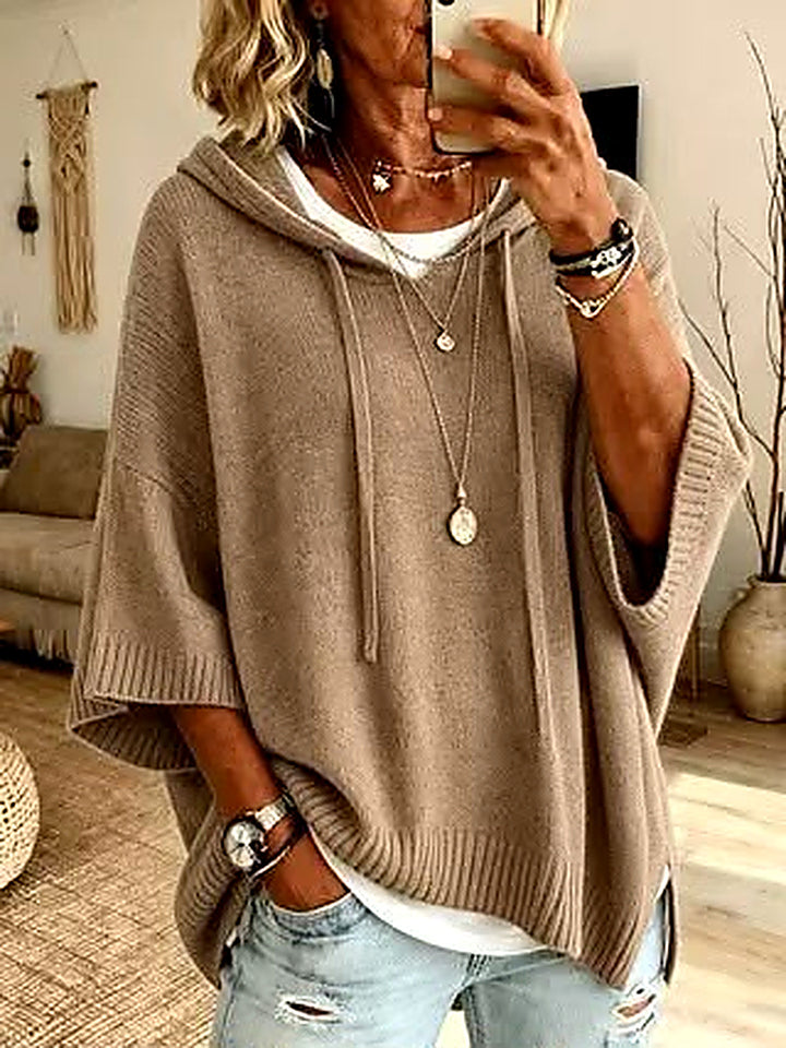 Women's Blue Oversized Poncho Sweater