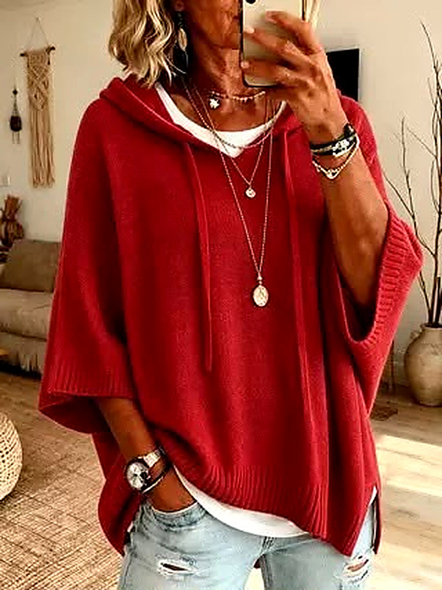 Women's Blue Oversized Poncho Sweater