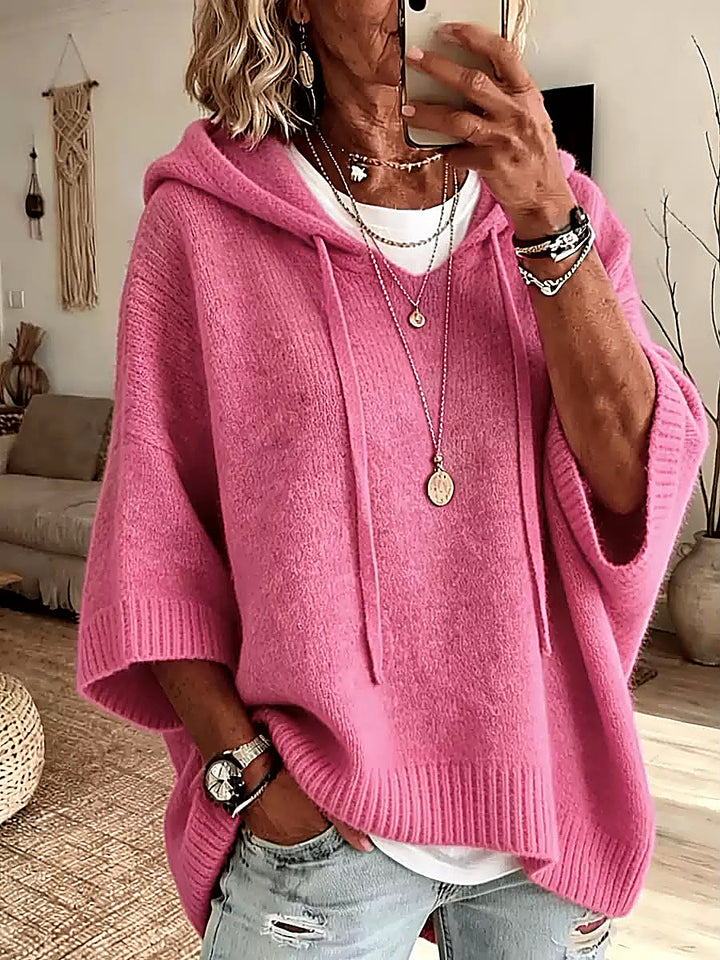 Women's Blue Oversized Poncho Sweater