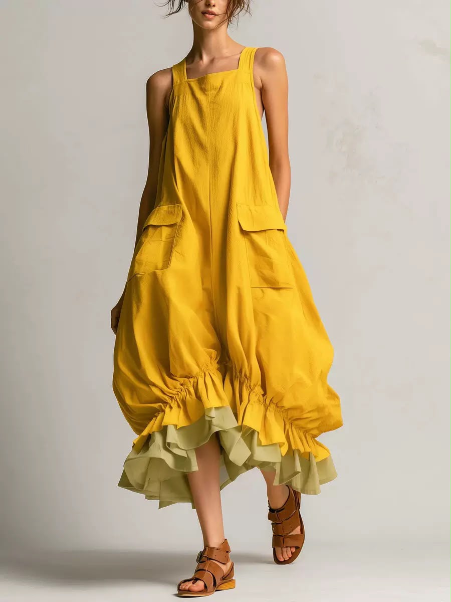 ARA | BLACK BOHO RUFFLED BUBBLE MIDI DRESS