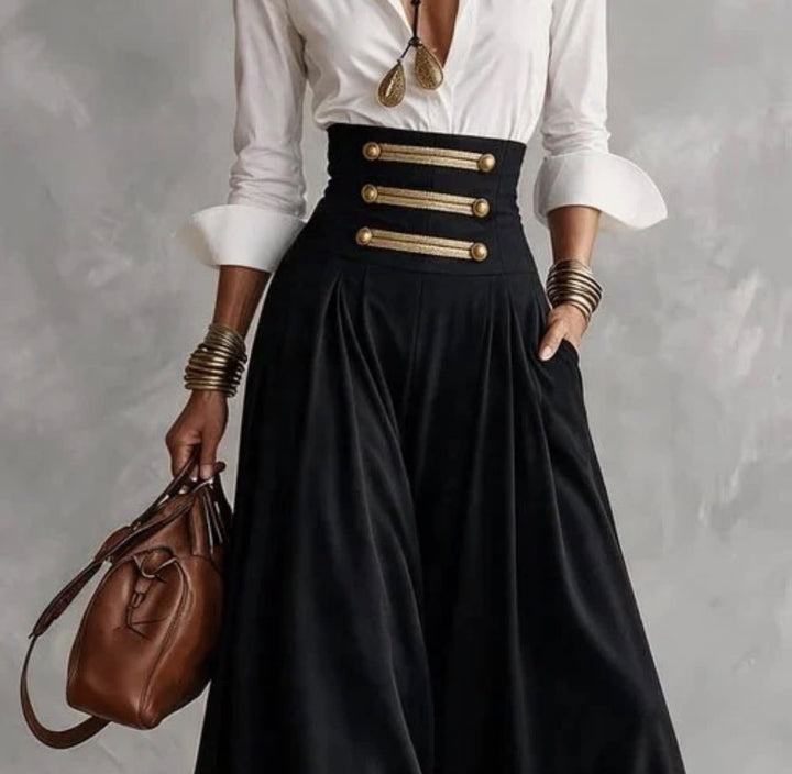 AMELIA | Long Skirt Set with Gold Buttons