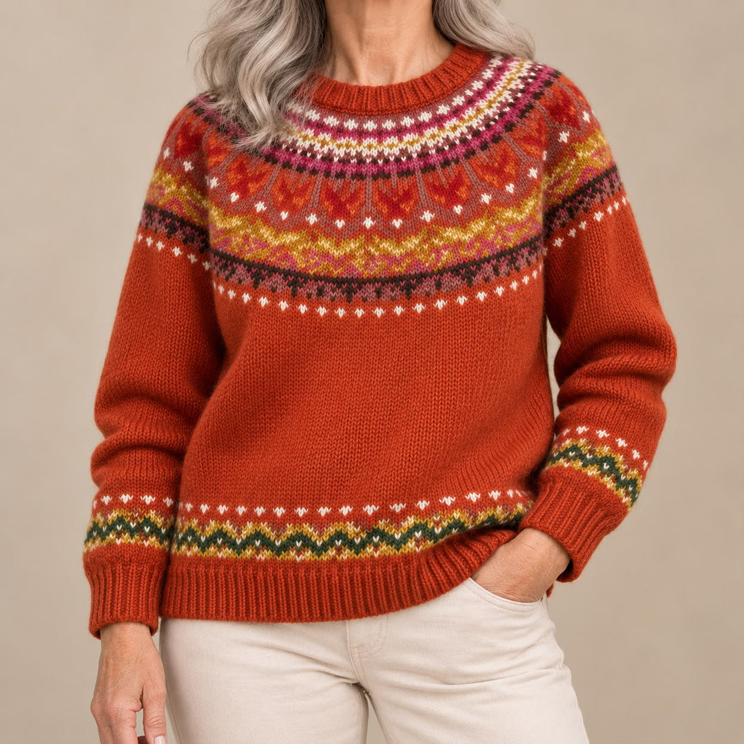 Simona | Deep Red Fair Isle Sweater