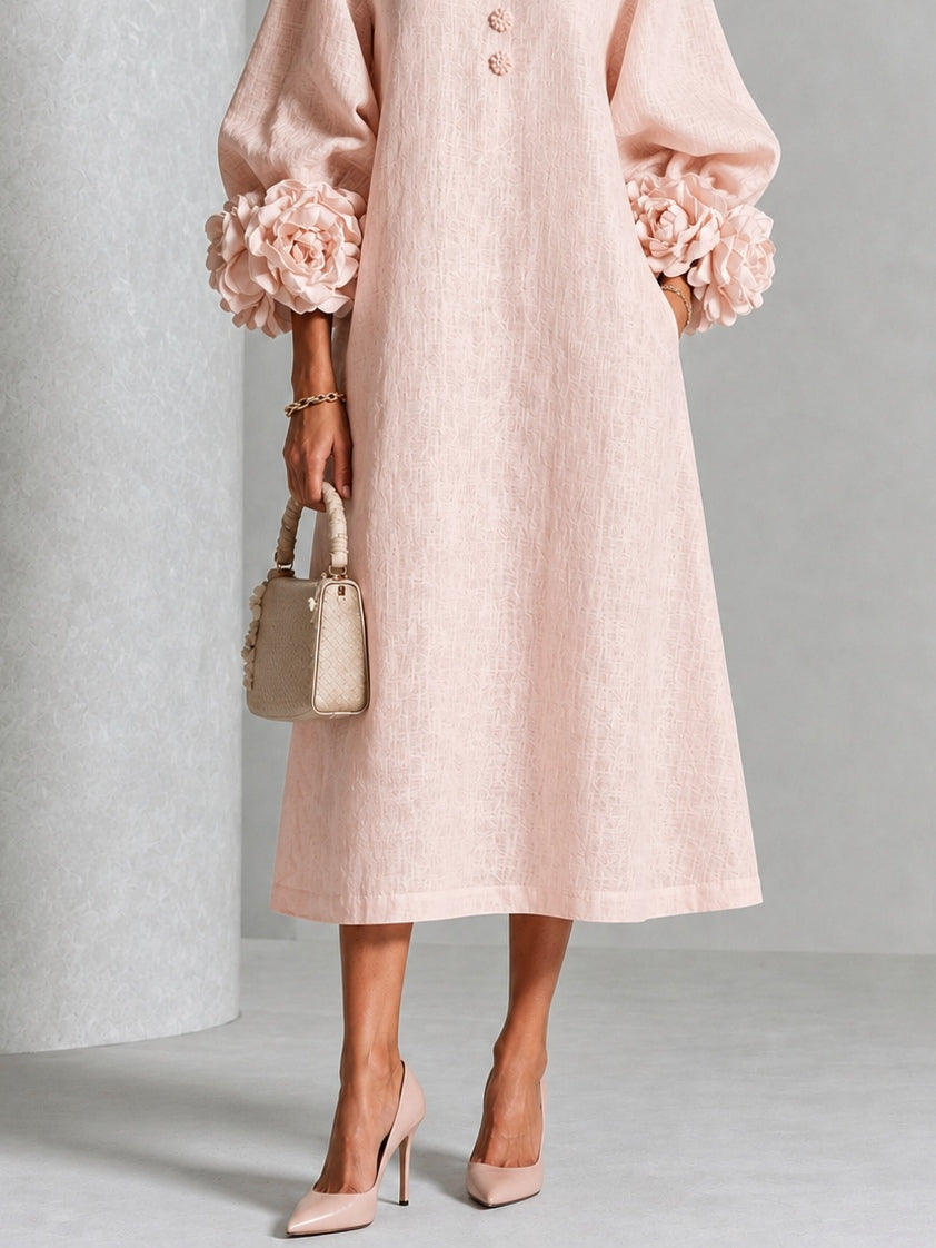 Rosélia – Floral Midi Dress with Delicate Buttons