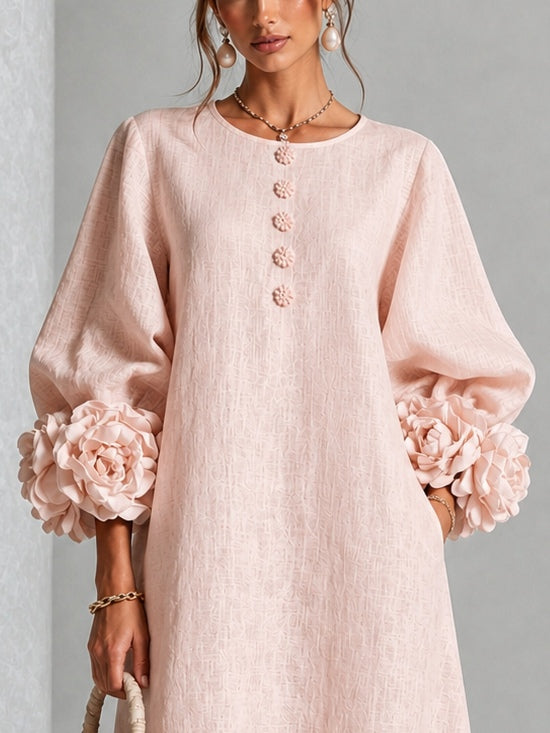 Rosélia – Floral Midi Dress with Delicate Buttons