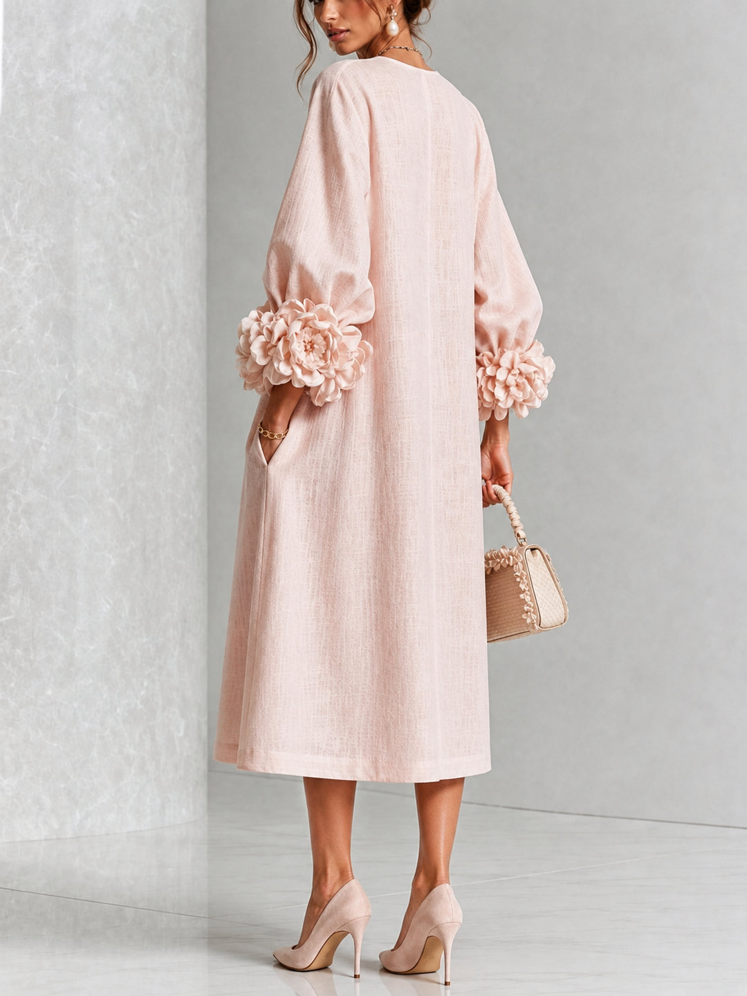 Rosélia – Floral Midi Dress with Delicate Buttons