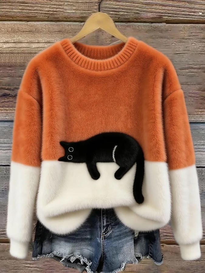 Women's Elegant Cat Print Sweater