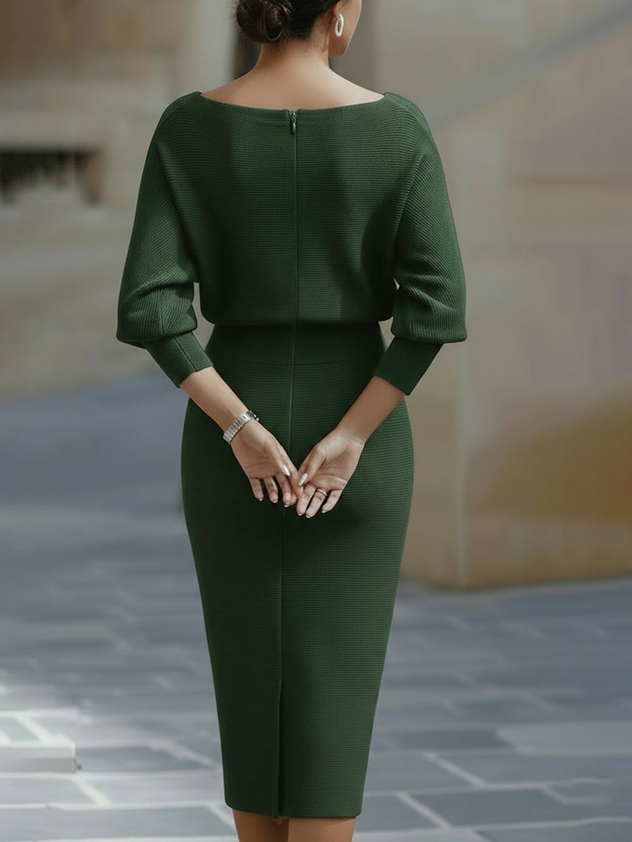 Lydia | Women's Draped Batwing-Sleeve Midi Dress