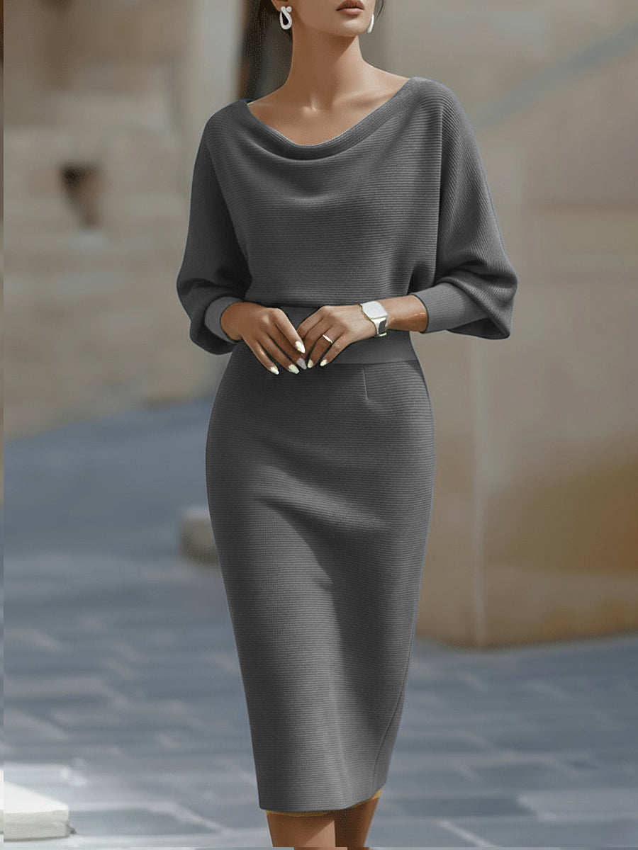 Lydia | Women's Draped Batwing-Sleeve Midi Dress