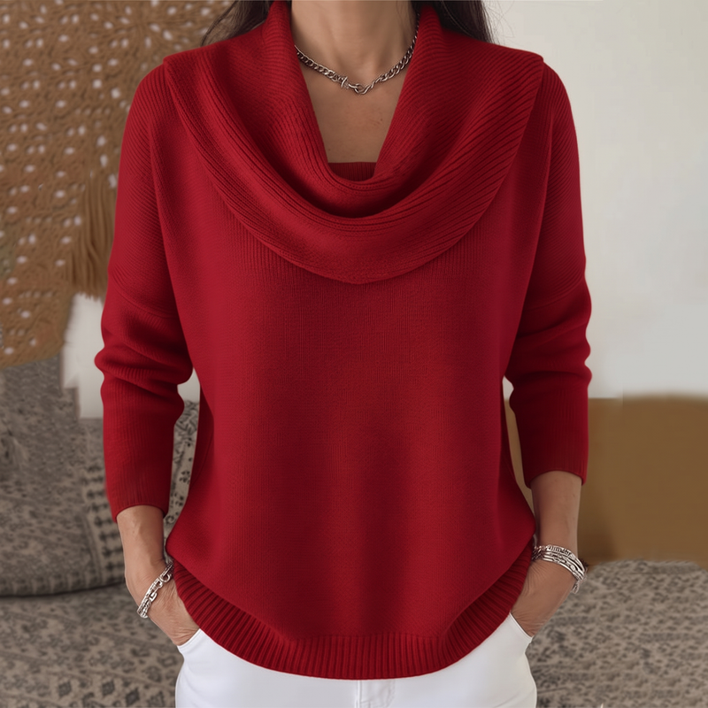 Women's Long-Sleeve Draped Collar Sweater