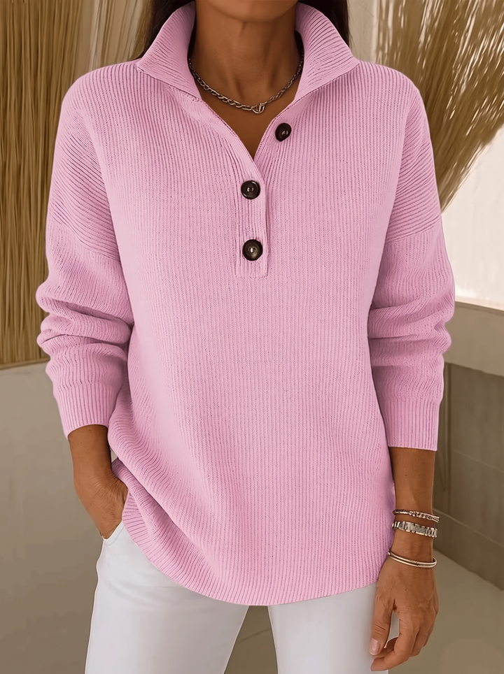 Women's Ribbed V-Neck Polo Sweater