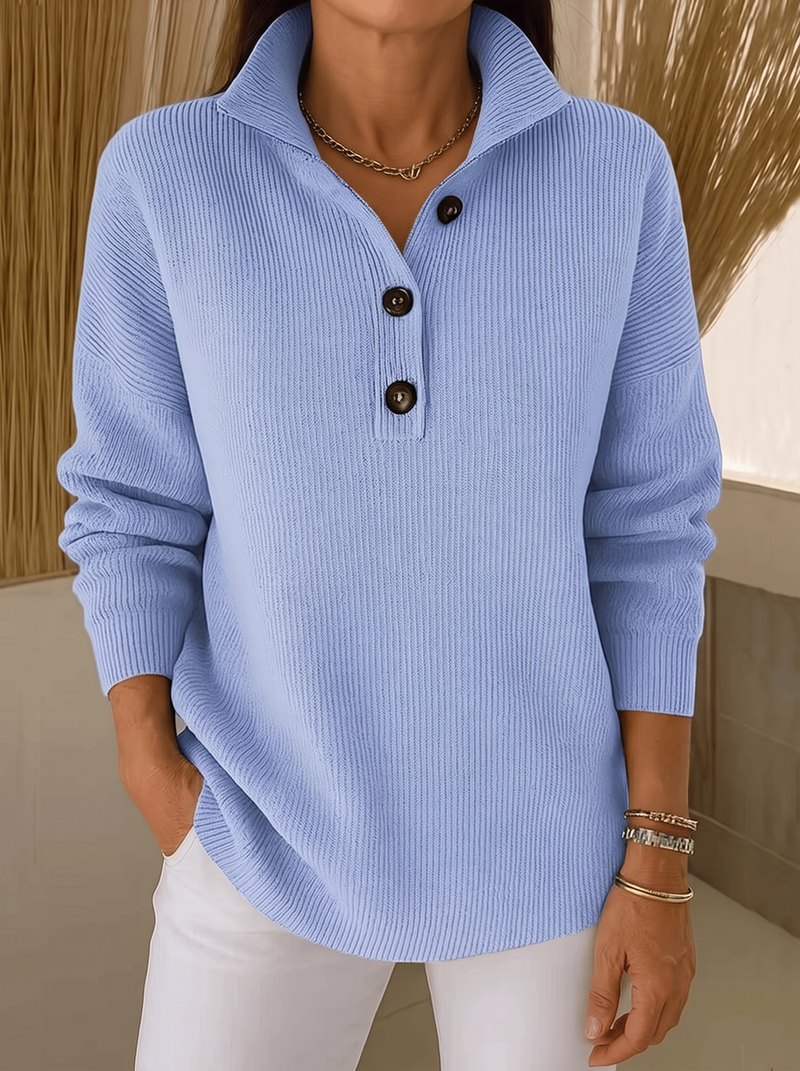 Women's Ribbed V-Neck Polo Sweater