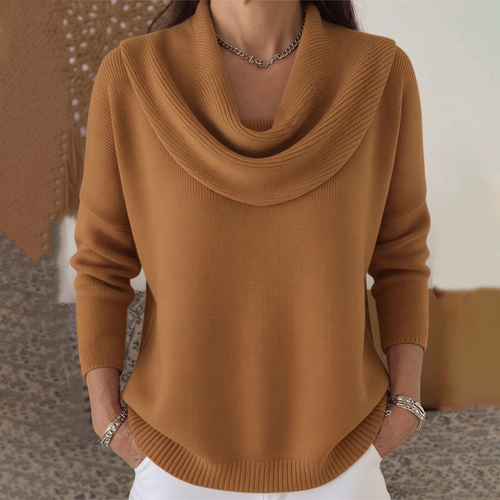 Women's Long-Sleeve Draped Collar Sweater