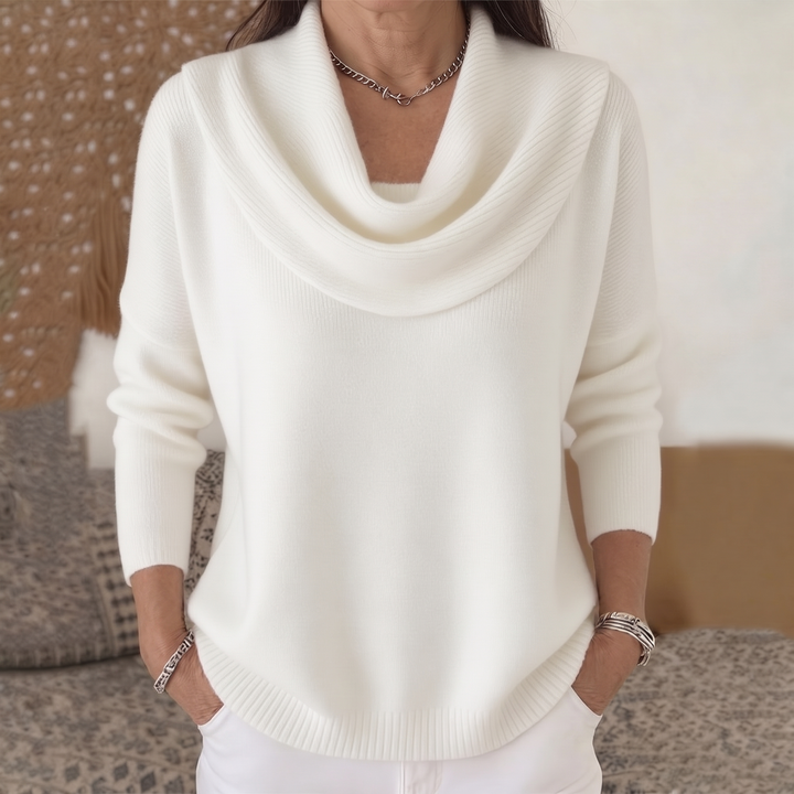 Women's Long-Sleeve Draped Collar Sweater