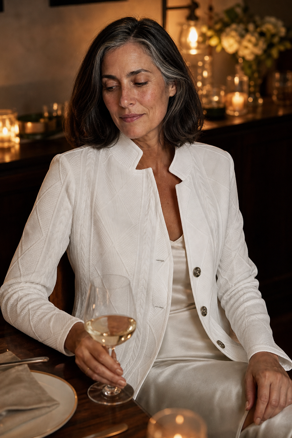 Women's Textured Knit Open-Front Stand-Collar Blazer